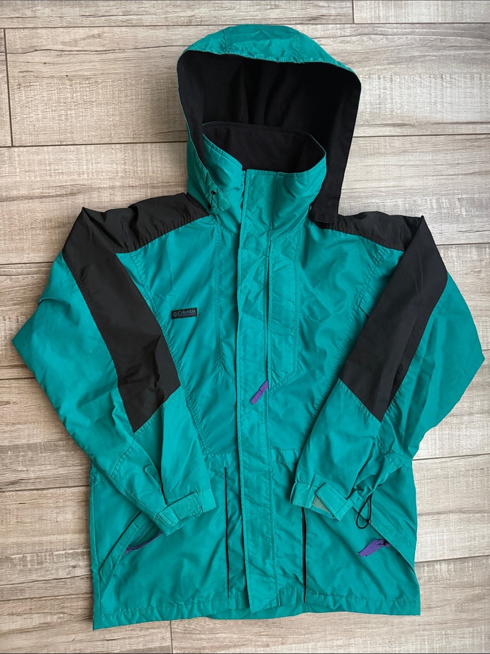 Vintage Columbia Double Whammy Ski Jacket Mens Medium Tall Teal Black 90s Shell